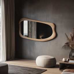 Asymmetric Solid Wood Mirror - Organic Wall Frame Rustic Bathroom & Living Room Decor Walnut - thumbnail 2