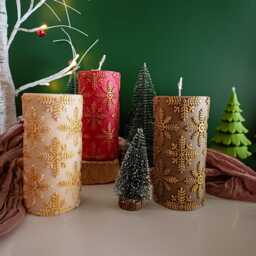 Handmade Snowflake Pillar Candle Eco-Friendly Soy & Beeswax - thumbnail 4