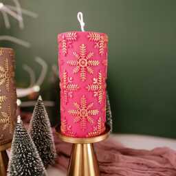 Handmade Snowflake Pillar Candle Eco-Friendly Soy & Beeswax - thumbnail 3