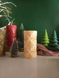 Handmade Snowflake Pillar Candle Eco-Friendly Soy & Beeswax - thumbnail 1
