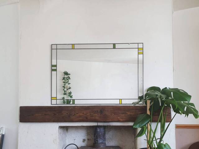 Customisable Art Deco Large Mirror Stained Glass Style Leaded 61x91cm 2x3Ft Frame - Green & Yellow. Choose Your Colours Bespoke - image 1