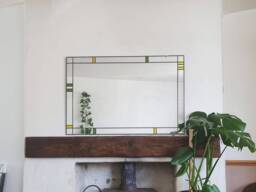 Customisable Art Deco Large Mirror Stained Glass Style Leaded 61x91cm 2x3Ft Frame - Green & Yellow. Choose Your Colours Bespoke