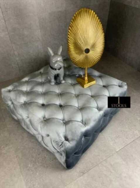 Grey Velvet Ottoman Coffee Table Square, Handmade Storage Trunk - image 1
