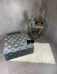 Grey Velvet Ottoman Coffee Table Square, Handmade Storage Trunk - thumbnail 3
