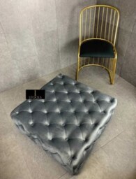Grey Velvet Ottoman Coffee Table Square, Handmade Storage Trunk - thumbnail 2