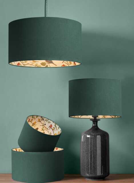 Handmade By Order Bottle Green Velvet Drum With Birds On Branches Plants Pattern Double Sided Lamp Shade Pendant Light - image 1