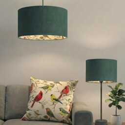 Handmade By Order Bottle Green Velvet Drum With Birds On Branches Plants Pattern Double Sided Lamp Shade Pendant Light - thumbnail 2