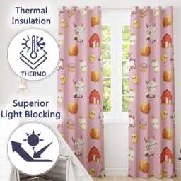 Cute Baby Goat Barn Hay Milk Chick Farm Rose Seamless Pattern Readymade Eyelet Ring Top Thermal 100% Blackout Curtains - thumbnail 3