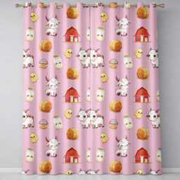 Cute Baby Goat Barn Hay Milk Chick Farm Rose Seamless Pattern Readymade Eyelet Ring Top Thermal 100% Blackout Curtains - thumbnail 2