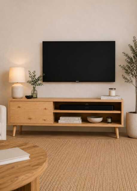 150cm Wide Cabinet, Solid Wood Tv Stand, Soundbar Shelf, Handcrafted Media Unit - image 1