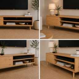 150cm Wide Cabinet, Solid Wood Tv Stand, Soundbar Shelf, Handcrafted Media Unit - thumbnail 2