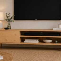150cm Wide Cabinet, Solid Wood Tv Stand, Soundbar Shelf, Handcrafted Media Unit - thumbnail 3