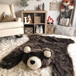 Extra Large Brown Bear Rug With Faux Fur For Woodland Nursery Decor - thumbnail 2
