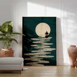 Japanese Frog Poster, Moonlit Lake Lantern Path, Vintage Style Art Print - thumbnail 3