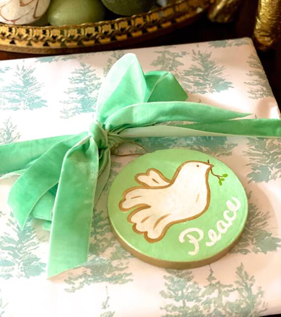 Peace Dove Hand Painted Artisan Christmas Ornament Coastal Turquoise - image 1