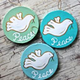Peace Dove Hand Painted Artisan Christmas Ornament Coastal Turquoise - thumbnail 2