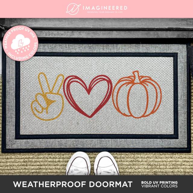 Peace Love & Fall Pumpkin Outdoor Weatherproof Rug - Seasonal Decor New Home Welcome Mat Washable Custom Gift Idea - image 1