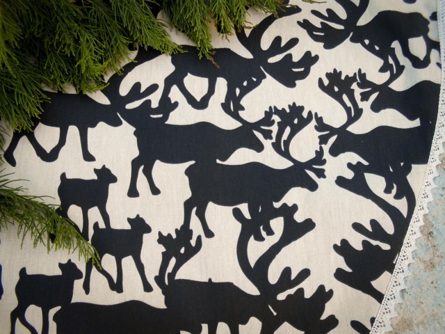Deer Christmas Tree Skirt Reindeer Skirts Scandinavian Fabric Decor Swedish - image 1
