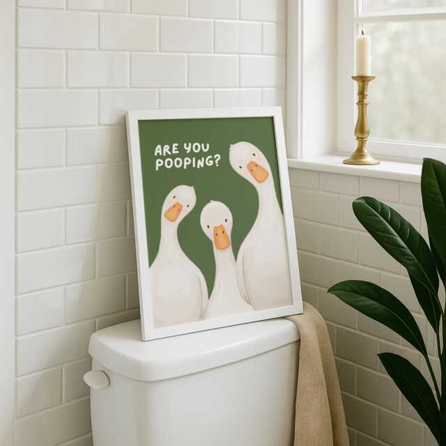 Are You Pooping? Goose Print, Funny Bathroom Wall Art, Quirky Toilet Poster, Decor, Downstairs Loo 4 Colours - image 1