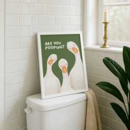 Are You Pooping? Goose Print, Funny Bathroom Wall Art, Quirky Toilet Poster, Decor, Downstairs Loo 4 Colours - thumbnail 1