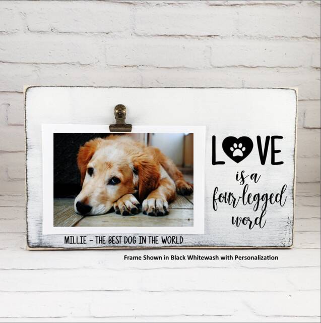 Pet Picture Frame, Love Is A Four Legged Word Wood Dog Mom, Cat Crazy Lady Gift, Memorial Loss Gift - image 1