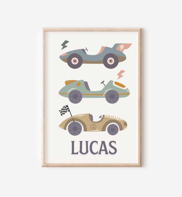 Personalised Racing Car Print Set For Childrens Bedroom, Nursery Or Playroom - Only - image 1