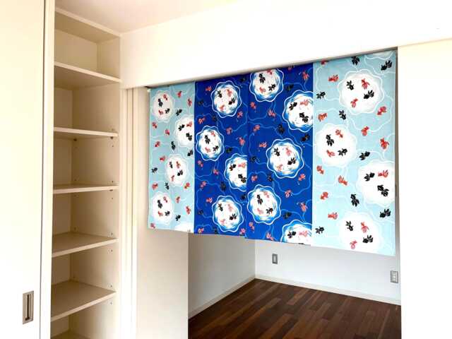 Goldfish Doorstep Noren, 4 Panel Fabric Long Order Made Blue Kingyo Curtain, Japanese Fish Restaurant Big Noren - image 1