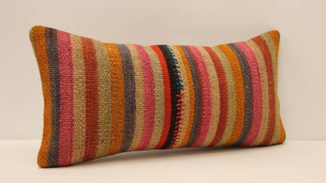 Home Decor Pillow, Bohemian Kilim Cushion, 10x20 Anatolian Coastal Tribal Nomadic Pillow Cover, 4Yef-419 - image 1