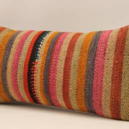 Home Decor Pillow, Bohemian Kilim Cushion, 10x20 Anatolian Coastal Tribal Nomadic Pillow Cover, 4Yef-419 - thumbnail 3