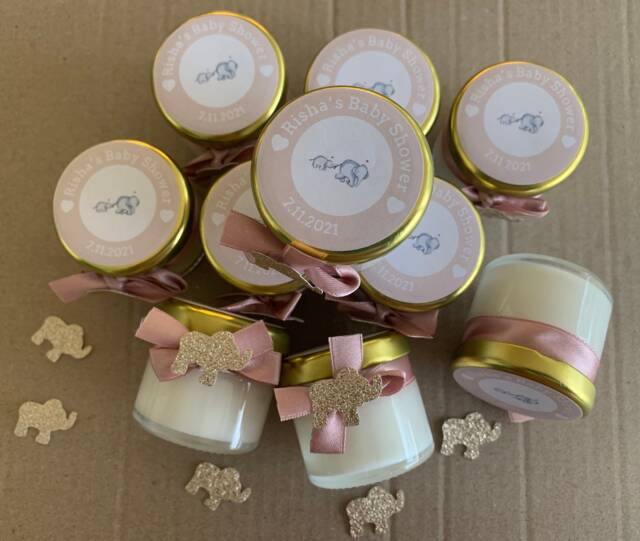 Baby Elephant Soy Wax Candle Favours Personalised Shower Keepsake Gifts - Set Of 10 - image 1