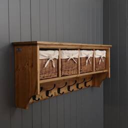 Painted Or Wood Finished Hat & Coat Rack With Shelf Including Baskets - thumbnail 3