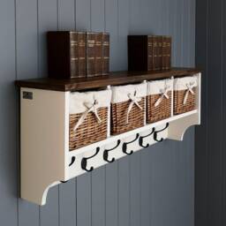 Painted Or Wood Finished Hat & Coat Rack With Shelf Including Baskets - thumbnail 2
