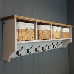 Painted Or Wood Finished Hat & Coat Rack With Shelf Including Baskets