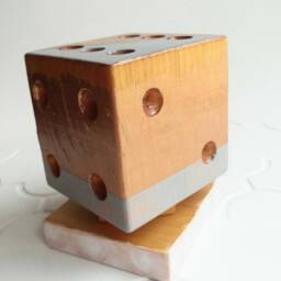 Wooden Pencil Holder, Copper, White, Grey, Dice Shaped, Hand Painted, Home Office Storage, Accessories, Desk Organizer, Original Decor - thumbnail 2