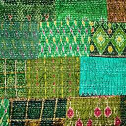 Patola Silk Patchwork Kantha Quilt, Handmade Bedspread, 90x108 Inches - thumbnail 3