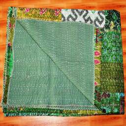 Patola Silk Patchwork Kantha Quilt, Handmade Bedspread, 90x108 Inches - thumbnail 2