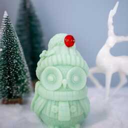 Christmas Owl Candle, Handmade Soy Beeswax Festive Decor - thumbnail 4