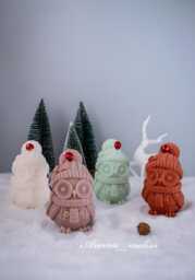 Christmas Owl Candle, Handmade Soy Beeswax Festive Decor - thumbnail 1