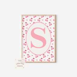 Personalised Initial Girls Cherry Wall Print For Bedroom, Nursery Or Playroom - thumbnail 2
