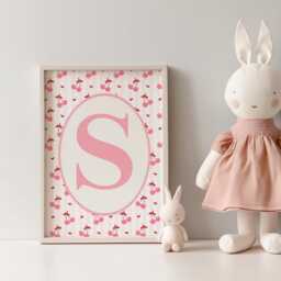 Personalised Initial Girls Cherry Wall Print For Bedroom, Nursery Or Playroom - thumbnail 3