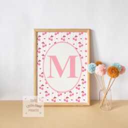 Personalised Initial Girls Cherry Wall Print For Bedroom, Nursery Or Playroom - thumbnail 1