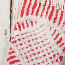 Red & White Fluffy Vintage Chenille Christmas Stocking With Matching Trim - Wedding Ring, Flower - thumbnail 2
