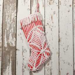Red & White Fluffy Vintage Chenille Christmas Stocking With Matching Trim - Wedding Ring, Flower - thumbnail 3