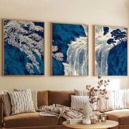 Waterfall Posters Set Of 3, Japanese Nature Art Prints Wall Decor - thumbnail 2