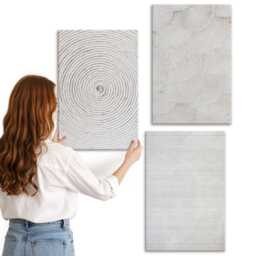3 Piece Canvas Set - Geometric Cardboard Modern Patterns, Beige Wall Art, Natural Textures Hanging - thumbnail 3