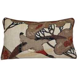 Luxury Designer Mulberry Flying Ducks Stone Brown Lumbar Cushion Pillow Cover Rectangular - thumbnail 1