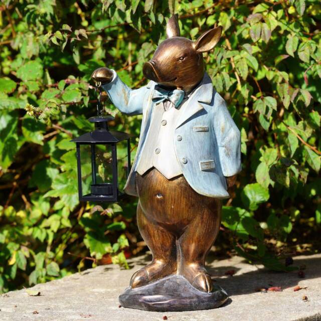 Large Pig With Lantern Ornament - Home Garden Statue Decoration Tealight Holder - image 1