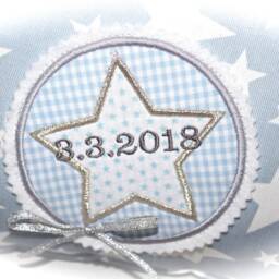 Name Pillow Cuddly Light Blue Stars Vichy Check For Boys Christening Gift Birth Baptism - thumbnail 2