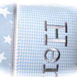 Name Pillow Cuddly Light Blue Stars Vichy Check For Boys Christening Gift Birth Baptism - thumbnail 3