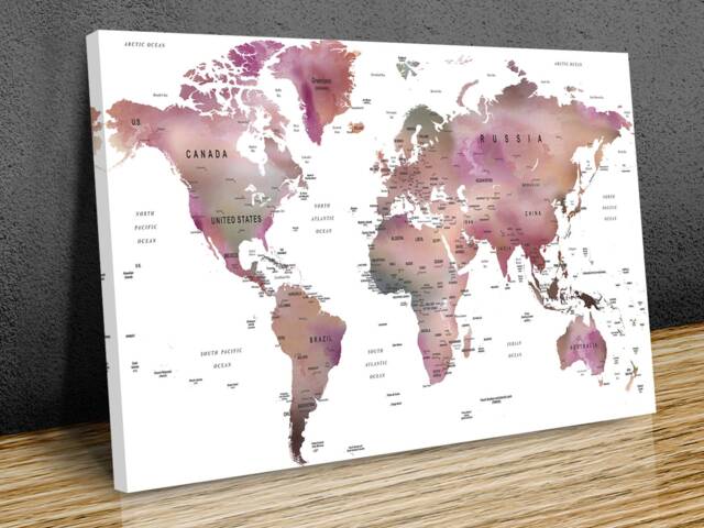 World Map High Resolution Detailed Wall Art , Hangins , Home Decor, Mounted Canvas Print Ready To Hang - image 1
